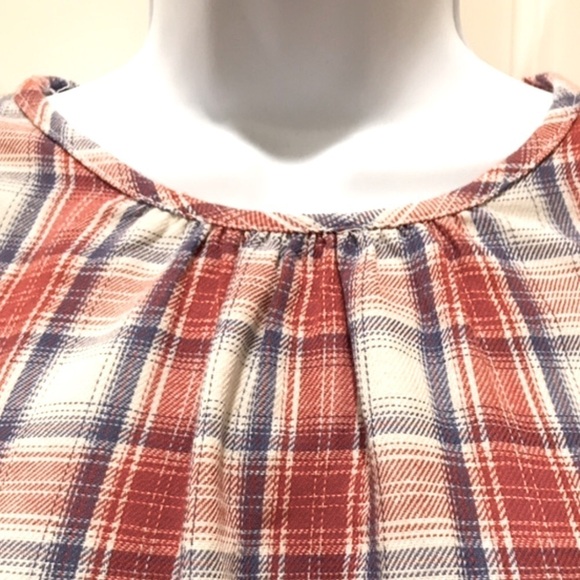 WOMENS PLAID RUFFLE BLOUSE, WOMENS SZ M?, RED, BLUE, WHITE - Picture 4 of 7